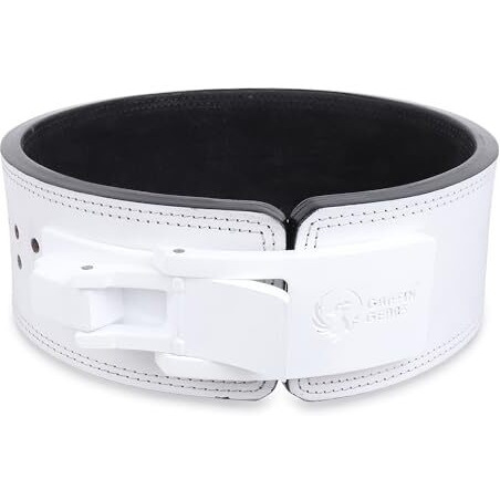 GRIFFIN GEARS Powerlifting Lever Gym White Buckle With White Belt Power 10MM Extreme Heavy Duty Genuine Leather Belts-Squats Deadlifts Bodybuilding Weight Lifting IPF Strongman for Men(L-38 -46 )