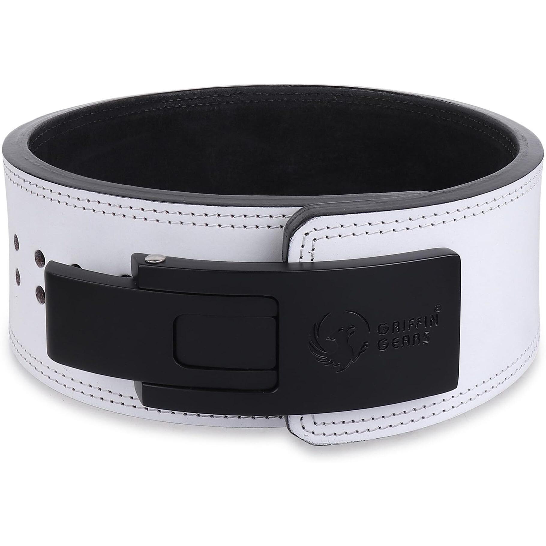 GRIFFIN GEARS Weight Lifting Genuine Leather Gym Belt for Workout || Powerlifting Belt Deadlift Belt For Back Support-10MM (White Small-26 - 34 )