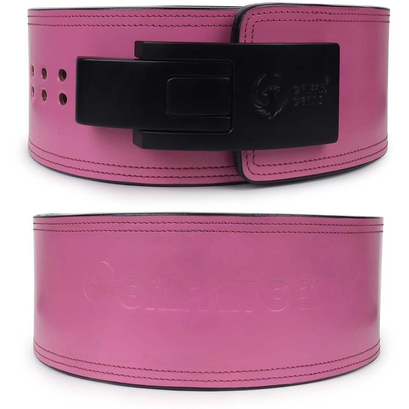 GRIFFIN GEARS Powerlifting Lever Gym Extreme Heavy Duty Genuine Leather Belts-Squats Deadlifts Bodybuilding Weight Lifting Strongman for Men (Medium 32-41 Inch), 10MM Pink)