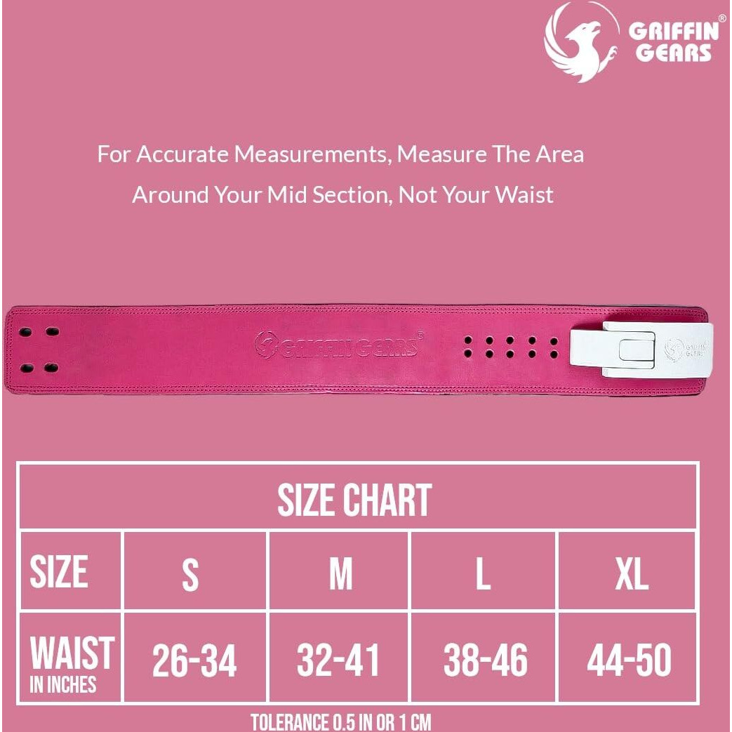 GRIFFIN GEARS Powerlifting Lever Gym Extreme Heavy Duty Genuine Leather Belts-Squats Deadlifts Bodybuilding Weight Lifting Strongman for Men (Medium 32-41 Inch), 10MM Pink)