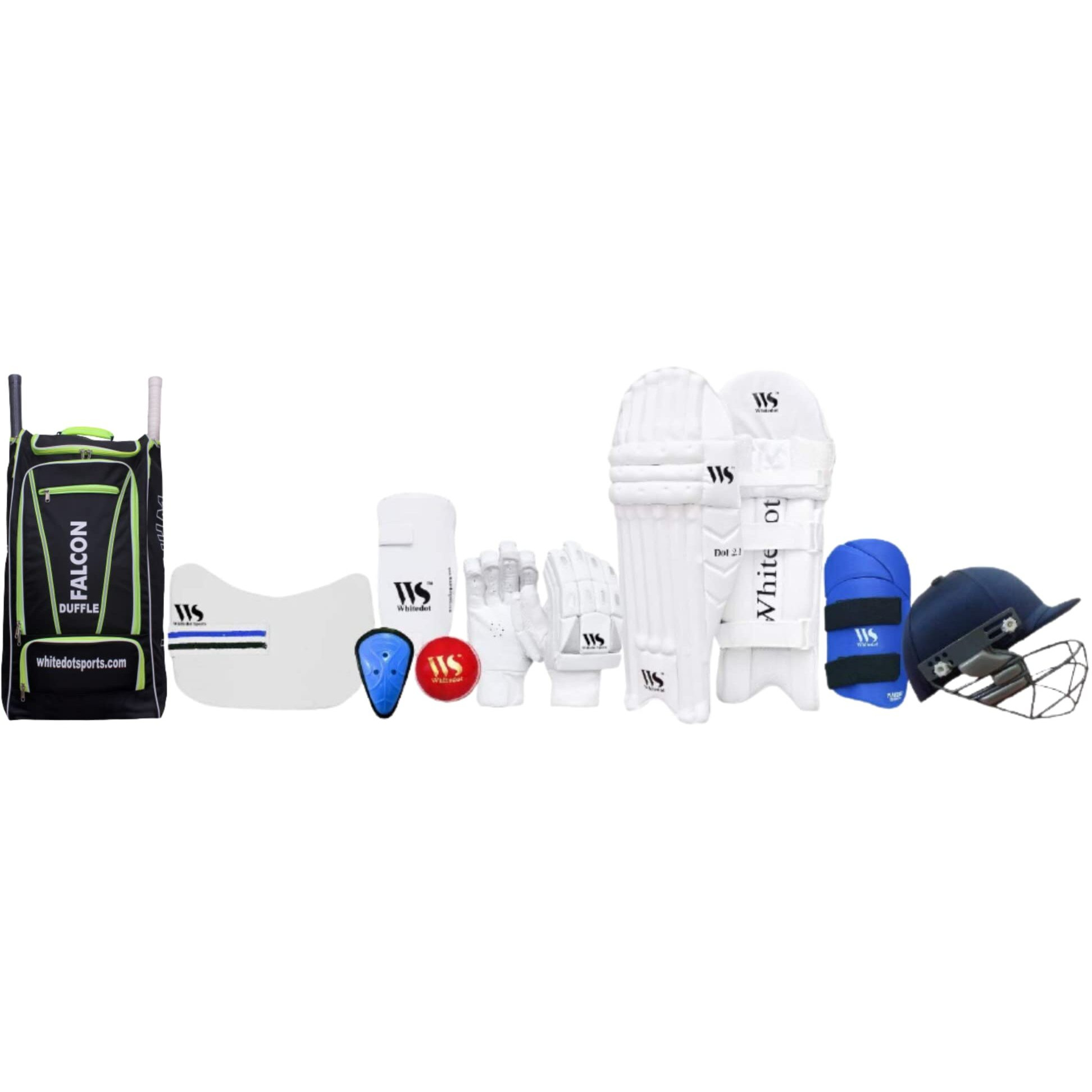 WHITEDOT SPORTS Protective Gear Cricket Kit Set With Falcon 1.0 Cricket Kitbag Suitable For Youth/Medium, Right Hand