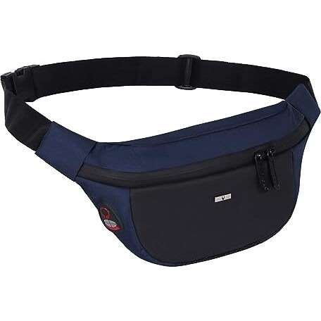 WILDHORN 2.4L Waist Bag for Men Women I Headphone Hole I Ultra Strong Stitching, Sturdy Zippers, Waterproof, Fanny Pack for Hiking Travel Camping Running Sports with Adjustable Strap (Navy & Black)