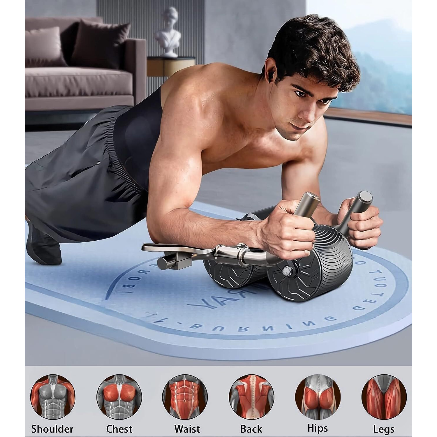 Yagviz Automatic Rebound Abdominal Wheel, 2 In 1 For Abdominal Muscle Training, Fitness Abdominal Wheel, Wheels Roller Domestic Abdominal Trainer, Black