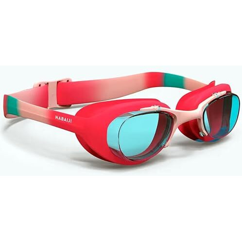 NABAIJI (DECATHLON) Swimming Goggles Adjustable Nose Bridge & Strap for Girls - Clear lenses - Kid s Size (Orange Pink)