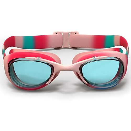 NABAIJI (DECATHLON) Swimming Goggles Adjustable Nose Bridge & Strap for Girls - Clear lenses - Kid s Size (Orange Pink)