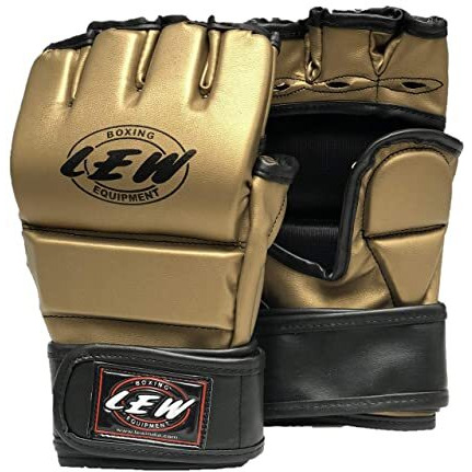 LEW Gold/Black Fight/MMA/Muay Thai Thumb Protection Grappling Gloves (Gold/Black, Large/Ex-Large)