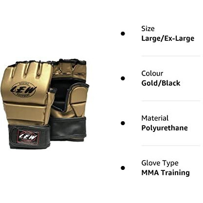 LEW Gold/Black Fight/MMA/Muay Thai Thumb Protection Grappling Gloves (Gold/Black, Large/Ex-Large)