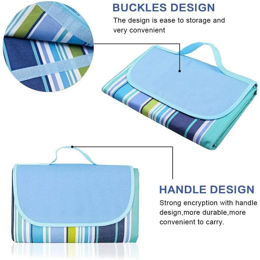 Spellwish Picnic Blanket 150 * 200 cm Portable Beach Mat Waterproof Outdoor Blanket with Handle for Camping, Beach, Travel, BBQ, Outdoor, Hiking (Blue)