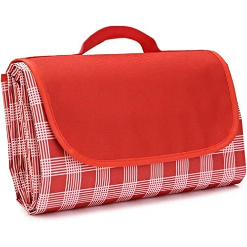 SPELLWISH Polyester Picnic Rectangular Shape Blanket 150 * 200 Cm Portable Beach Mat Waterproof Outdoor Blanket With Handle For Camping, Beach, Travel, Bbq, Outdoor, Hiking (Red)