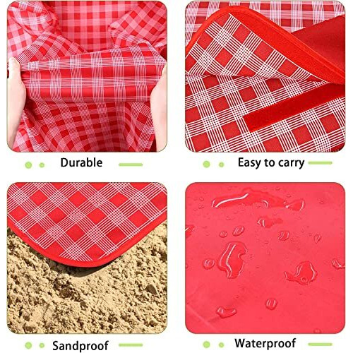 SPELLWISH Polyester Picnic Rectangular Shape Blanket 150 * 200 Cm Portable Beach Mat Waterproof Outdoor Blanket With Handle For Camping, Beach, Travel, Bbq, Outdoor, Hiking (Red)