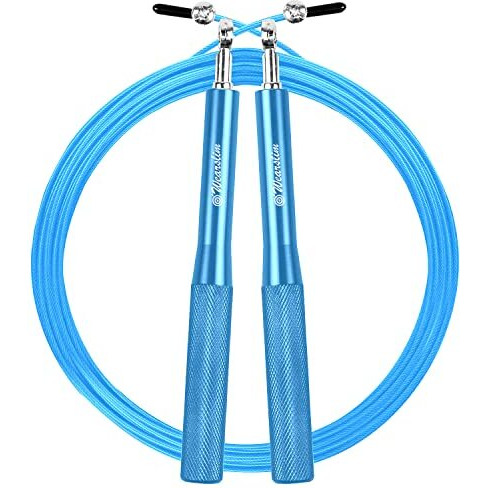 Wearslim Premium Metallic Skipping Rope with Anti-skid Aluminium Handles and Highly Durable Adjustable Steel Wire - Blue