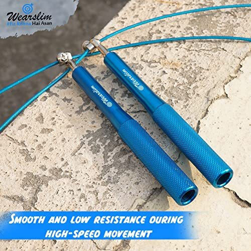 Wearslim Premium Metallic Skipping Rope with Anti-skid Aluminium Handles and Highly Durable Adjustable Steel Wire - Blue