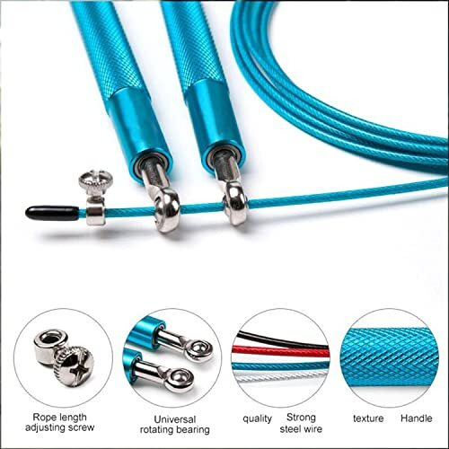 Wearslim Premium Metallic Skipping Rope with Anti-skid Aluminium Handles and Highly Durable Adjustable Steel Wire - Blue
