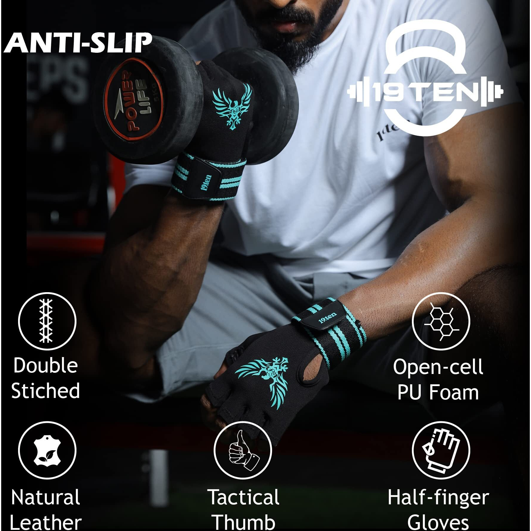 19.ten 19Ten Mucho Man From Sree Gloves For Men And Women Palm Wrist Wraps Protection Washable Leather Weightlifting Gym Fitness Exercise Workout Pull Ups (Large, Old Egal)