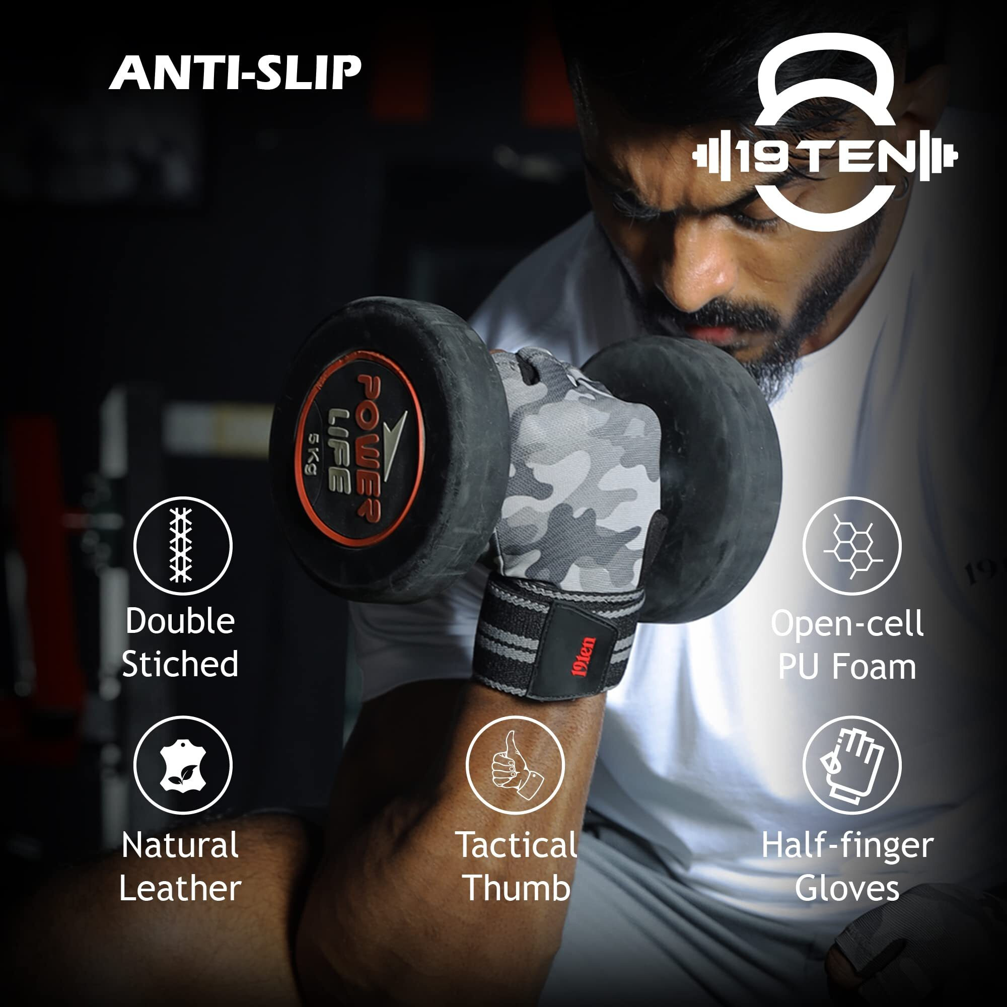 19ten Mucho Man from Sree Gloves for Men and Women Palm Wrist Wraps Protection Washable Leather Weightlifting Gym Fitness Exercise Workout Pull Ups Accessories (Extra Large, Air Man)