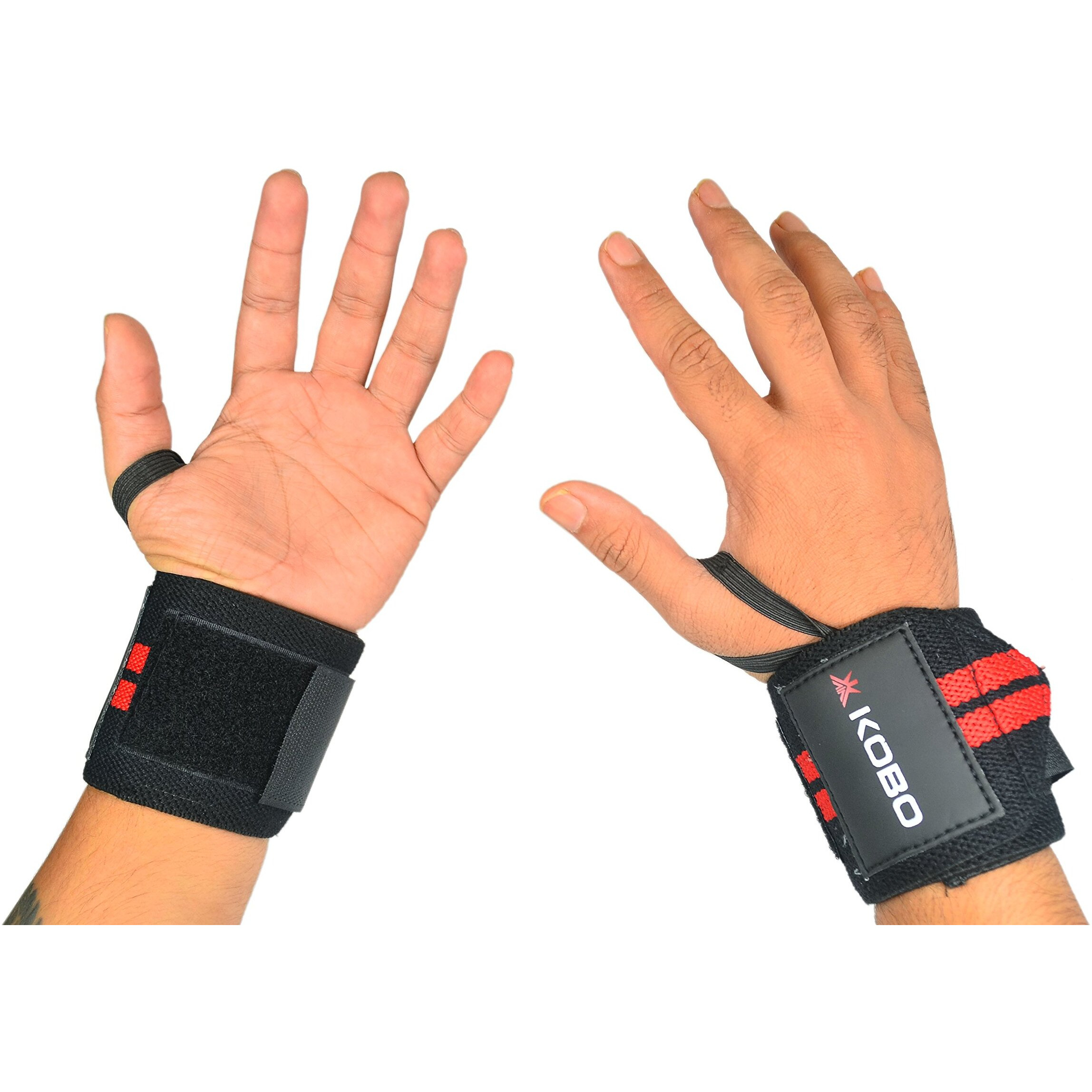 Kobo WTA-04 Cotton Wrist Wraps with Thumb Loop Professional for Men & Women Weight Lifting Cross Fitness Power Lifting Strength Training (Red)