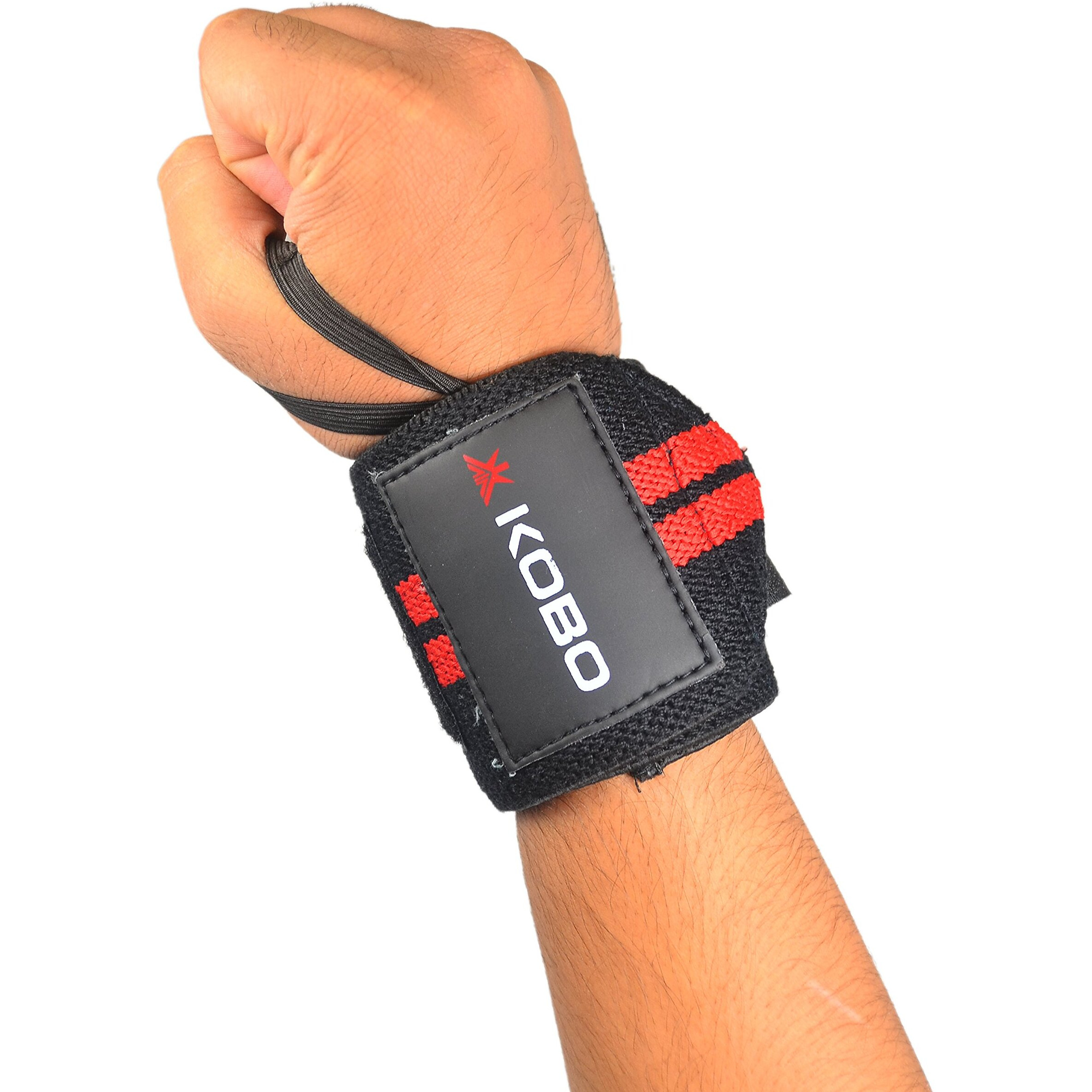 Kobo WTA-04 Cotton Wrist Wraps with Thumb Loop Professional for Men & Women Weight Lifting Cross Fitness Power Lifting Strength Training (Red)
