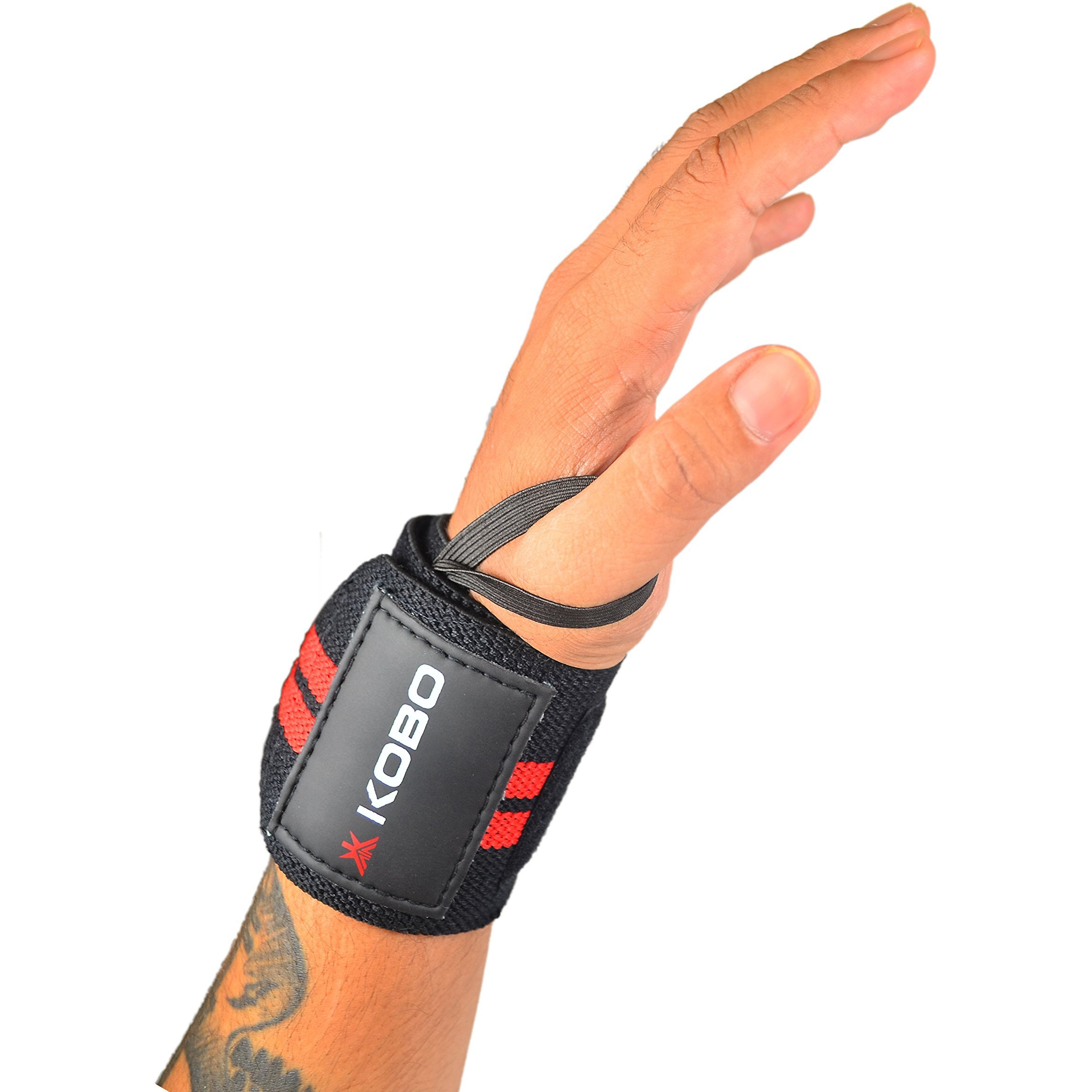 Kobo WTA-04 Cotton Wrist Wraps with Thumb Loop Professional for Men & Women Weight Lifting Cross Fitness Power Lifting Strength Training (Red)