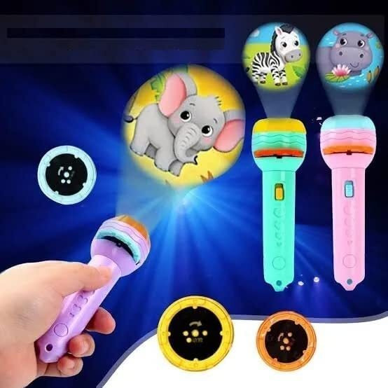 Nirvikalp Enterprise Mini Slide Projector Flashlight Torch|Kids Projection Light Toy Slide Lamp Education Learning Night Light Before Going To Bed (Multi Color) (Projector Torch|Random Slides)