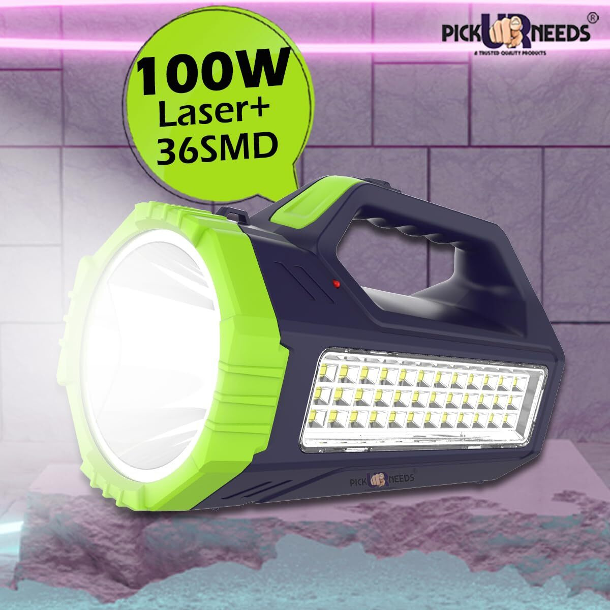 Pick Ur Needs Rechargeable Bright Led Torch Light Laser Long Range High Power Search Light Kisan Rechargable with 36 Led Side Emergency Lights (Color-As per Availability), Plastic