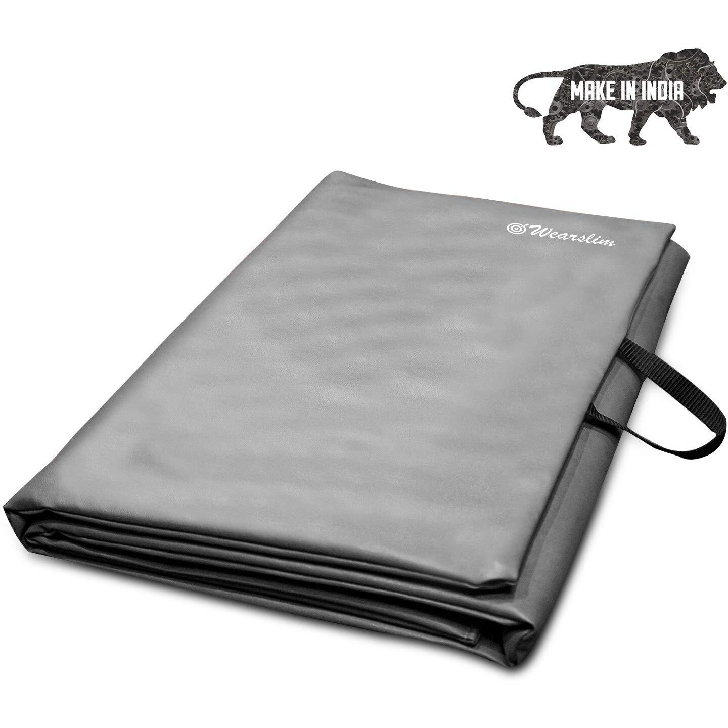 Wearslim Yoga Mat for Women, Men, Kids| Exercise Mat, Gym Mat for Home Workout| Foldable Yoga Mat, Anti-slip, Sweat Resistant, Unique Body Alignment Line System| 10mm thick PVC PU Leather Yoga Mat with Carry Bag| Exercise Mat for Home, Gym, Pilates, Core Strengthening Exercise & Meditation ( 175x67 CM, Grey)