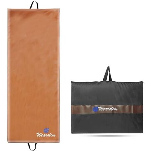 Wearslim Yoga Mat for Women, Men, Kids| Exercise Mat, Gym Mat for Home Workout| Foldable Yoga Mat, Anti-slip, Sweat Resistant, Unique Body Alignment Line System| 10mm thick PVC PU Leather Yoga Mat with Carry Bag| Exercise Mat for Home, Gym, Pilates, Core Strengthening Exercise & Meditation ( 175x67 CM, Coral)