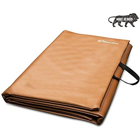 Wearslim Yoga Mat for Women, Men, Kids| Exercise Mat, Gym Mat for Home Workout| Foldable Yoga Mat, Anti-slip, Sweat Resistant, Unique Body Alignment Line System| 10mm thick PVC PU Leather Yoga Mat with Carry Bag| Exercise Mat for Home, Gym, Pilates, Core Strengthening Exercise & Meditation ( 175x67 CM, Coral)
