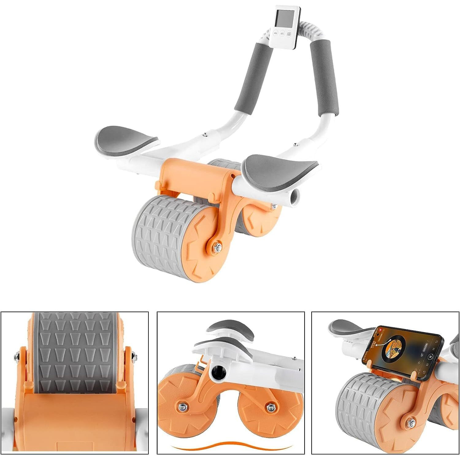 US1984 Automatic Rebound Abdominal Roller Wheel Kit, Elbow Support with Knee Pad & Timer, Ab Roller Workout Equipment, Abs Fitness and Dynamic Core Trainer Plank Exercise for Home Gym (Orange)