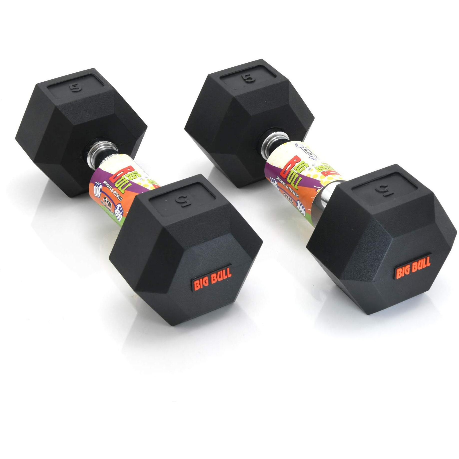 BIGBULL Rubber Coated Solid Hex Dumbbell (Pack of Two) (7.5 Kg X 2Pc (Total  15 Kg)), Black