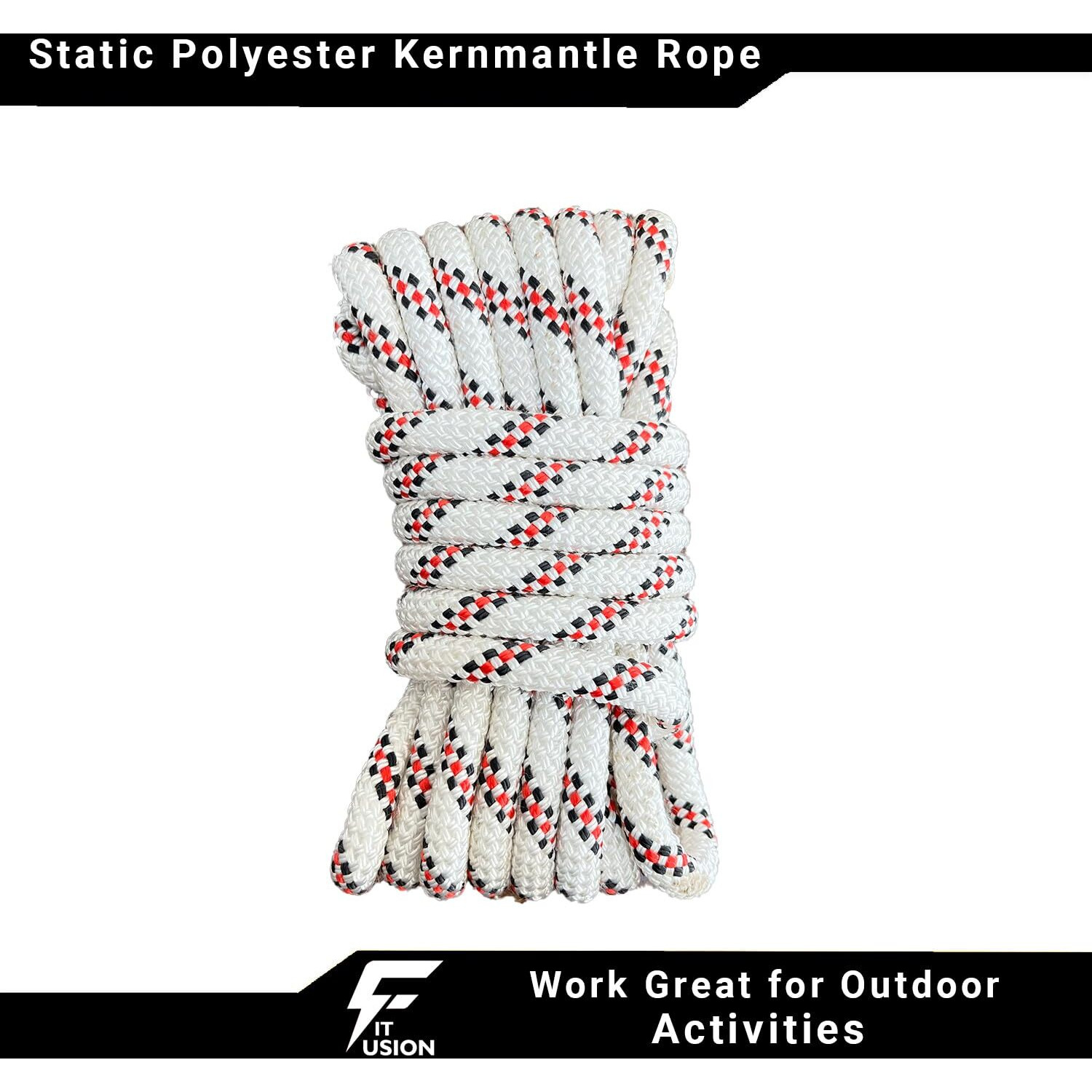 Fit Fusion Climbing Rope, 10MM Static Hiking, Rescue and Parachute, Rappelling Rope, Mountaineering, 32 Strands Strong Rope, Breaking Resistance - 23 KN, Maximum Impact Force - 17.5 KN (10 M)