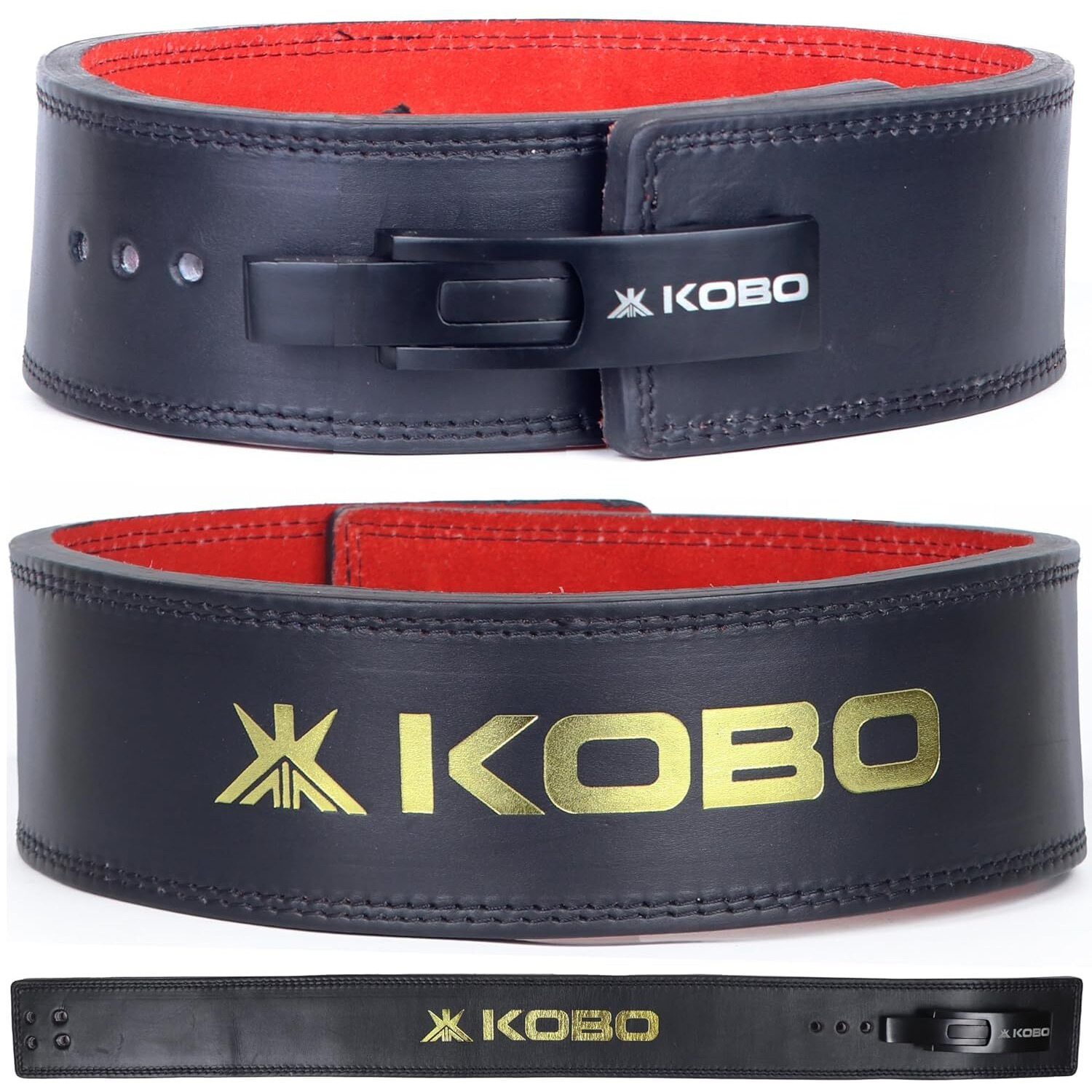 Kobo 13mm Lever Belt Weight Lifting Gym Fitness, Natural Genuine Leather, 4 Wide Back Support, 9 Adjustable Holes, Powerlifting Bodybuilding Deadlift Squat Workout Strength Training, Men Women WTB-15