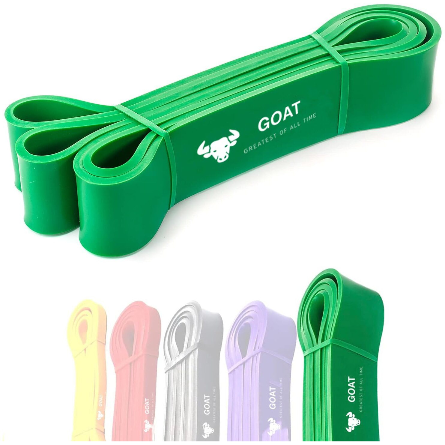 GOAT Resistance Bands for Workout for Men and Women | Assist Bands for Pull Ups, Stretching, Weight Loss | Exercise Band for Home Gym Fitness Anti Snap Natural Latex (Green 40-60 KGS + Door Anchor)
