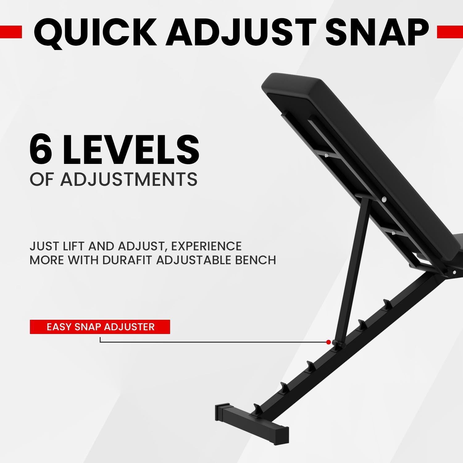 Durafit - Sturdy, Stable and Strong Foldable Bench PFB03 Max User Weight 150 Kgs Multilevel Incline And Decline Exercise Home Workout (Alpha Black)