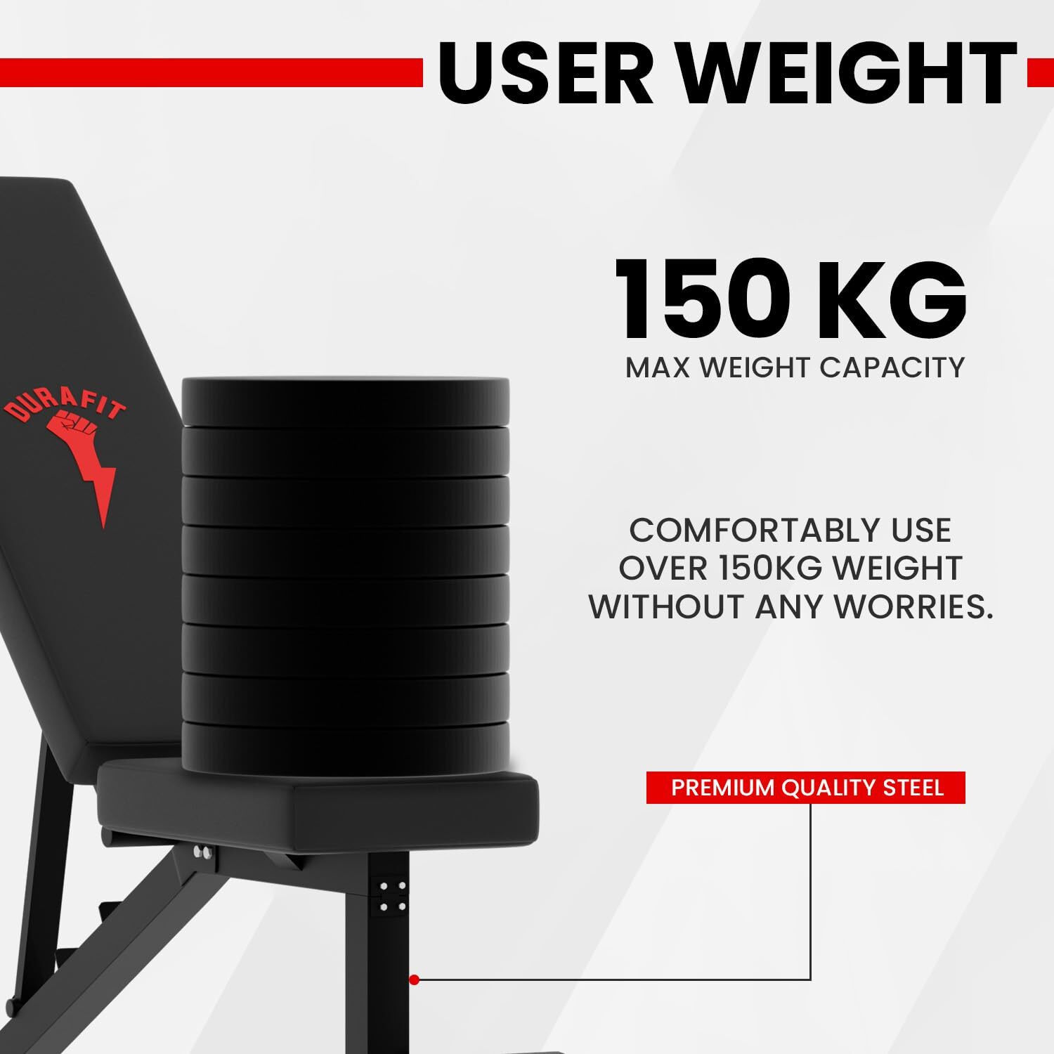 Durafit - Sturdy, Stable and Strong Foldable Bench PFB03 Max User Weight 150 Kgs Multilevel Incline And Decline Exercise Home Workout (Alpha Black)