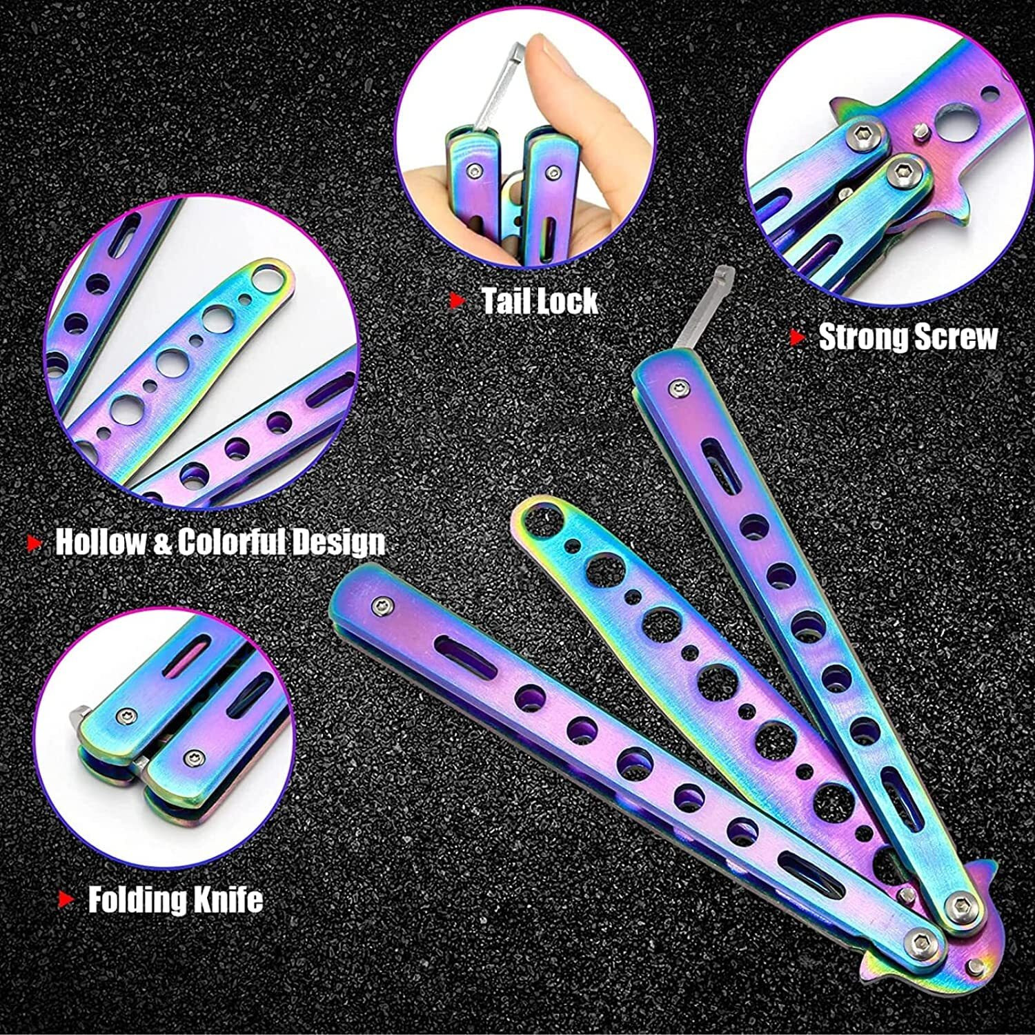 Street27 Butterfly Knives Trainer with O-Ring Latch for Beginner, Balisong Trainer Multifunctional Tool for Practicing Flipping Tricks, Stainless Steel Pocket Knives Trainer Tool (Colorful)