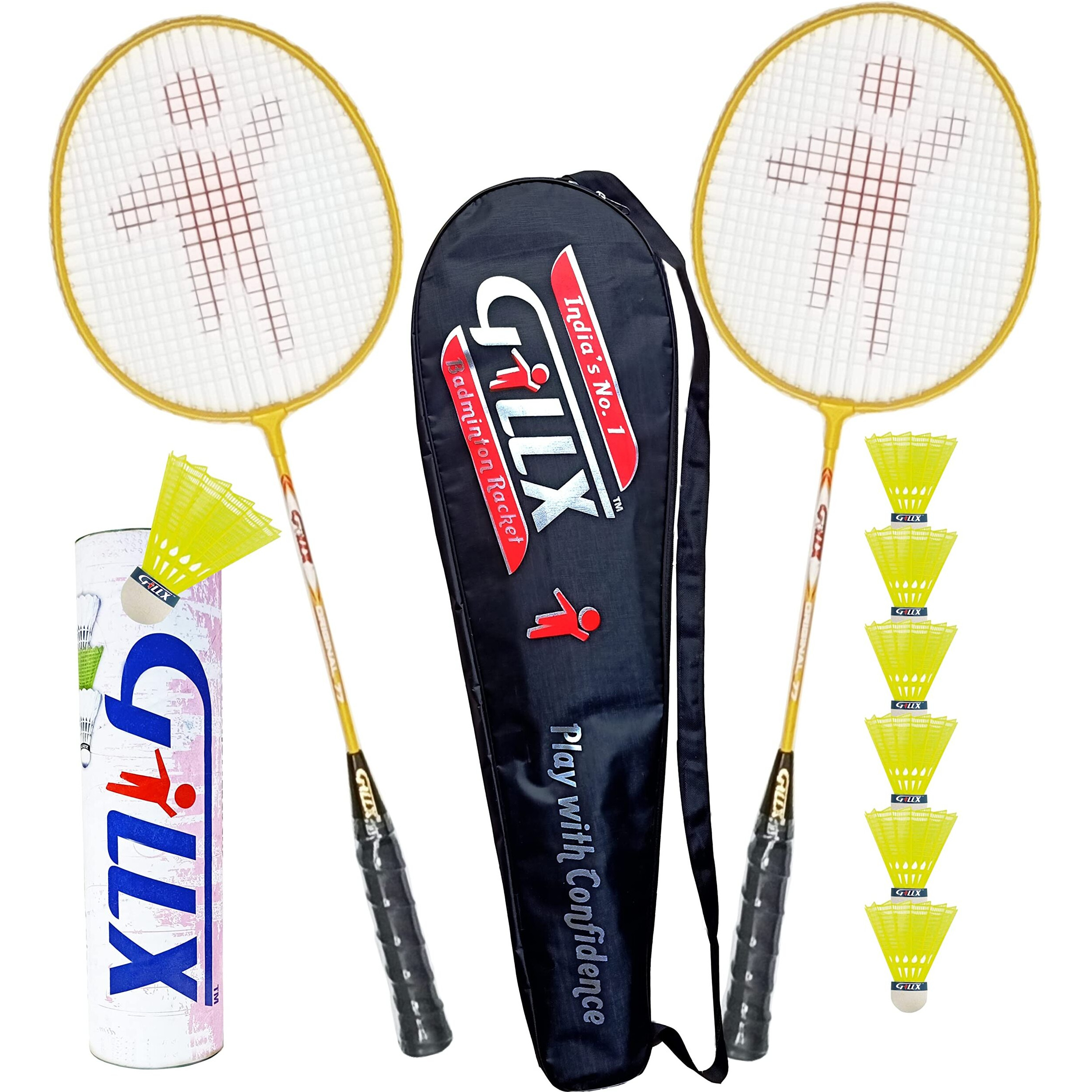 GILLX Badminton Rackets 2 Piece Dx 77 6 Nylon Shuttle Cocks Full Cover
