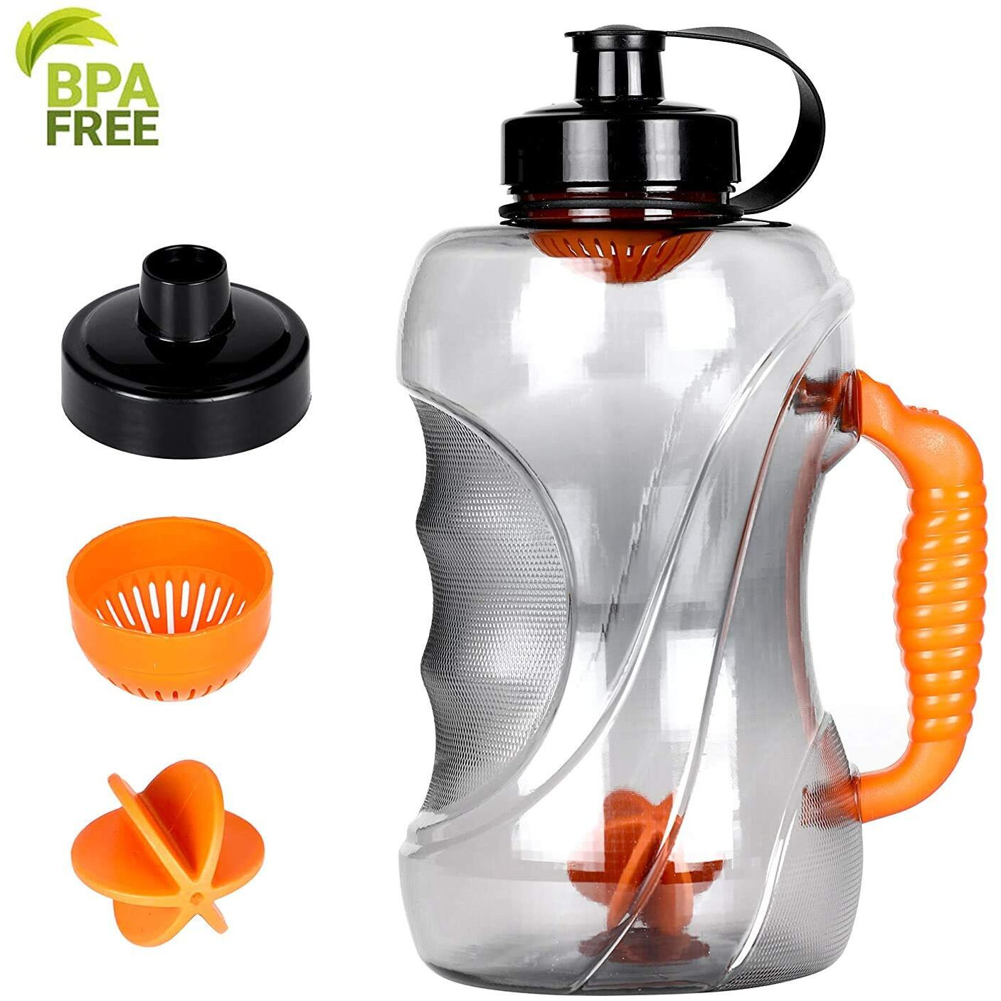 Doveaz Sports Water Bottles For Office Use/Protein Shaker Bottle/Gallon Water Bottle (1.5 Ltr) With Mixer Ball And Strainer (Bpa-Free, Unbreakable, Freezer Safe) (Stealth Orange) - Plastic