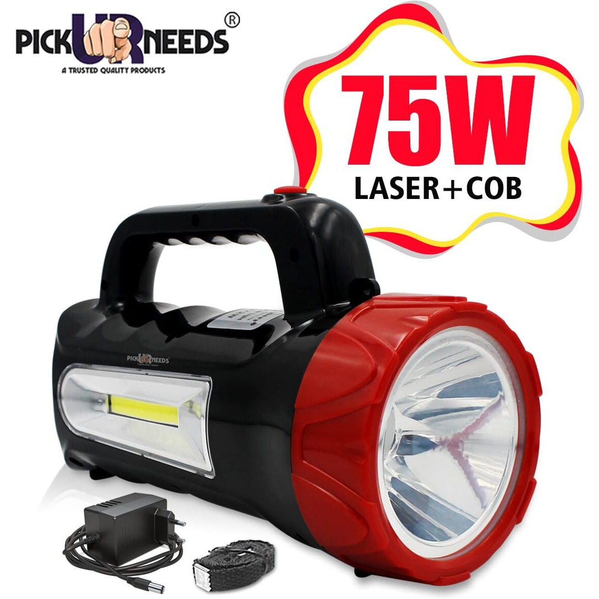 Pick Ur Needs Emergency Rechargeable Search Torch Light Long Range Laser Blinker with Side COB Bright Torch Light (50 Watt + COB)