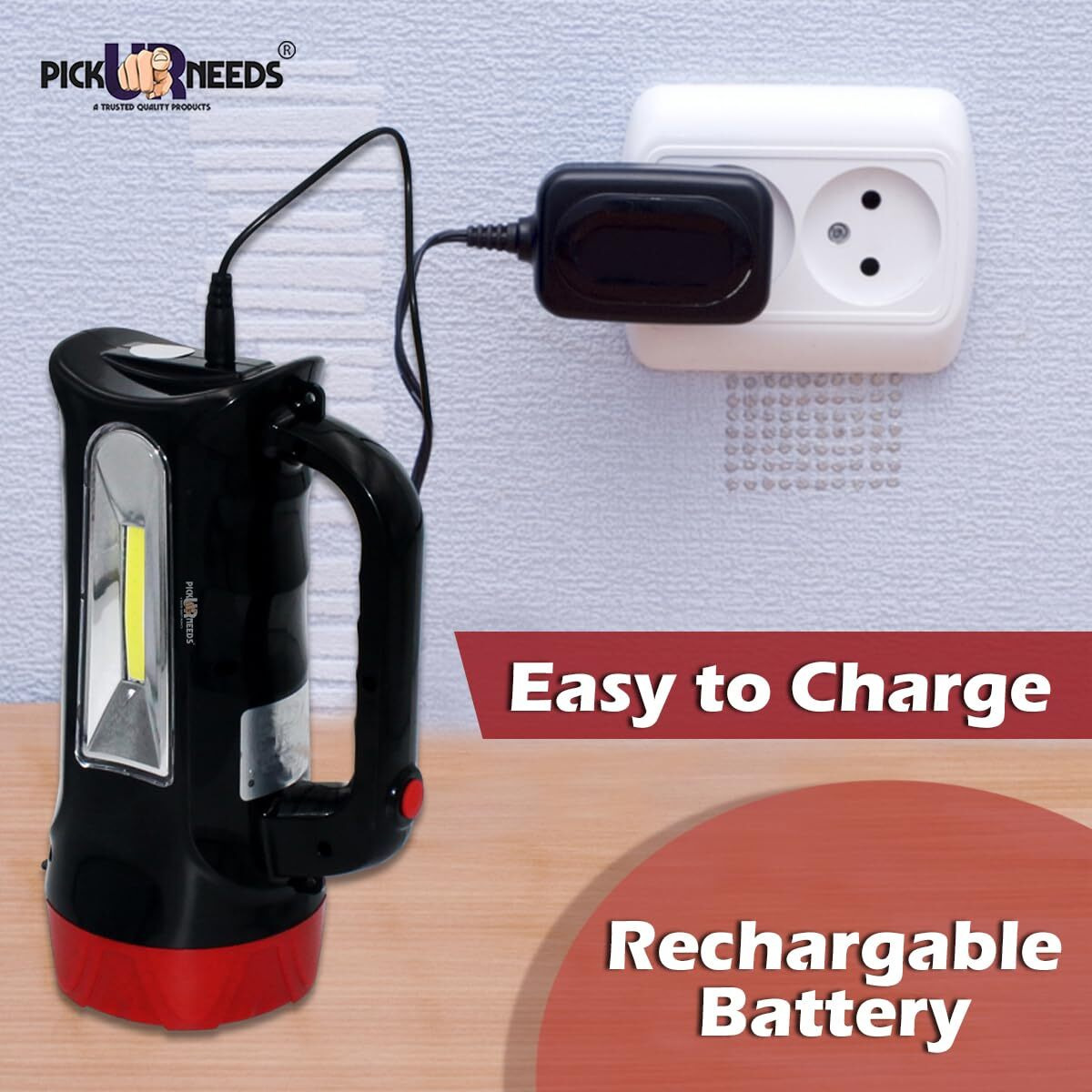 Pick Ur Needs Emergency Rechargeable Search Torch Light Long Range Laser Blinker with Side COB Bright Torch Light (50 Watt + COB)