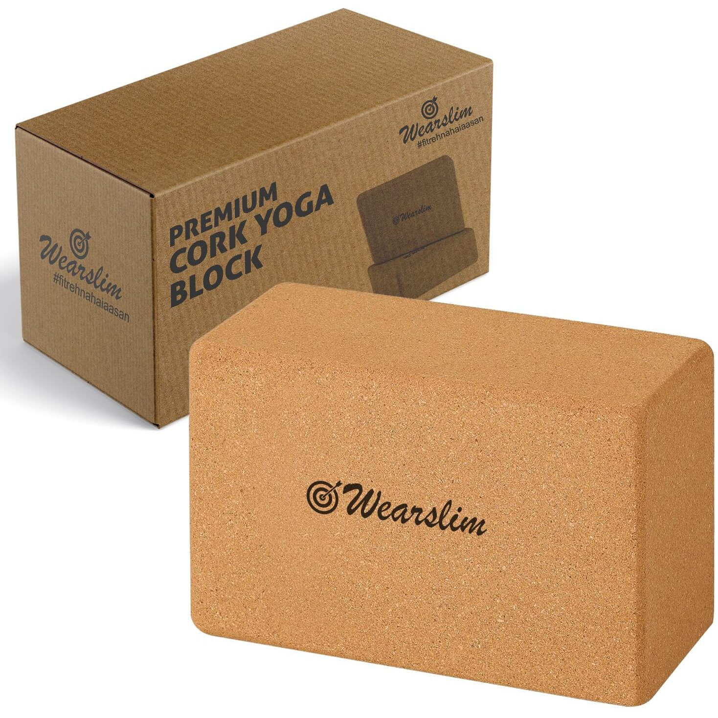 Wearslim Cork Yoga Block Premium High Density Non-Slip Exercise Yoga Bricks, Lightweight, Odor-Resistant and Moisture-Proof, Perfect Yoga Equipment for Women & Men- Size (24 x 14 x 9 cm) (1, Premium)