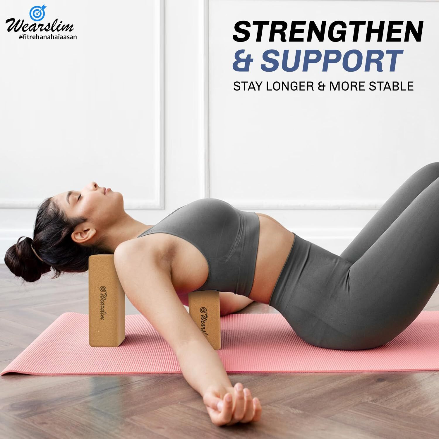 Wearslim Cork Yoga Block Premium High Density Non-Slip Exercise Yoga Bricks, Lightweight, Odor-Resistant and Moisture-Proof, Perfect Yoga Equipment for Women & Men- Size (24 x 14 x 9 cm) (1, Premium)