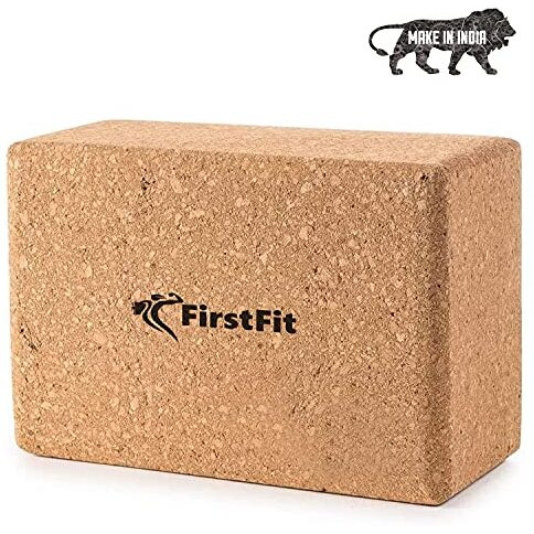 FirstFit Yoga Block | Non-Slip and Supra Grip Natural Cork Yoga Brick | Regular & Handstand Blocks | Wrist Support Wedge | Calf Stretch Wedge | Exercise Accessories for Women & Men