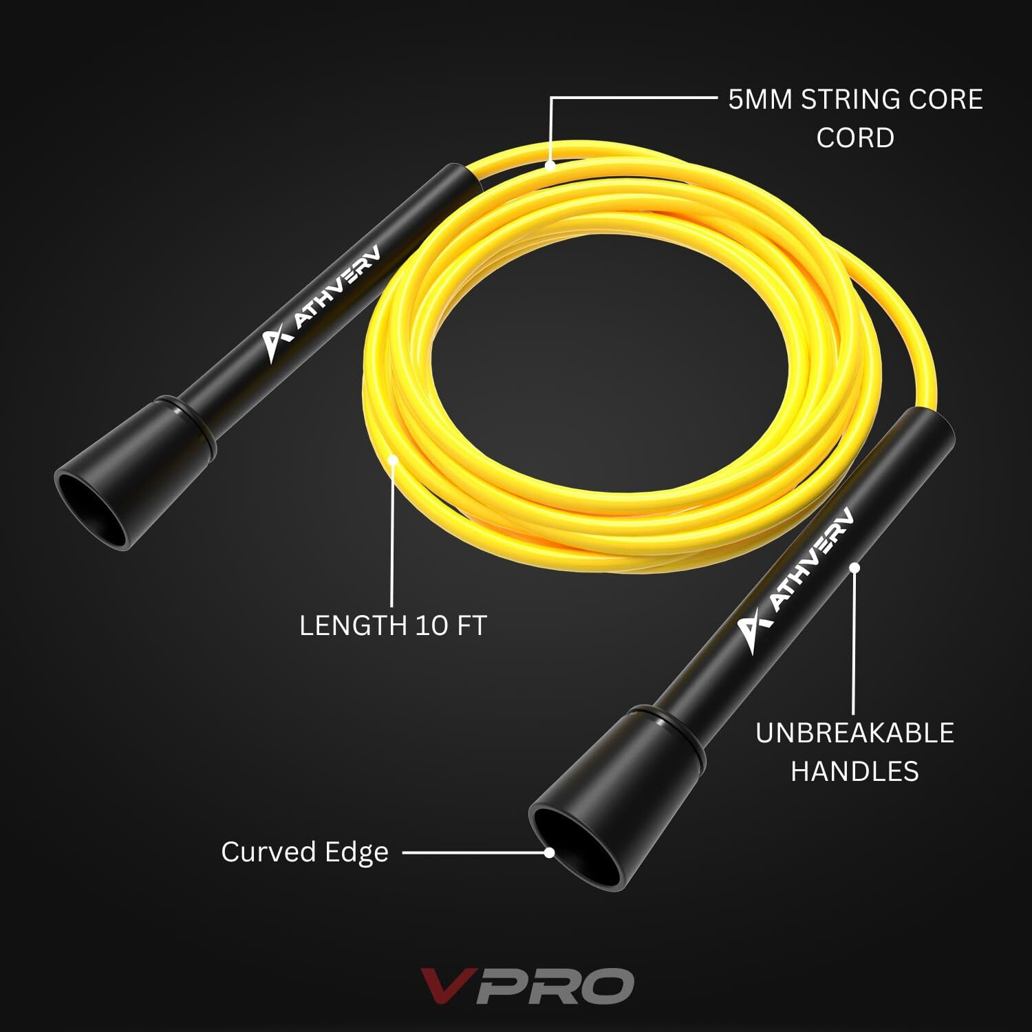 Athverv Adjustable Skipping Rope for Men, Women & Kids  Speed Jump Rope for Exercise Workout & Weight Loss (Sunshine)