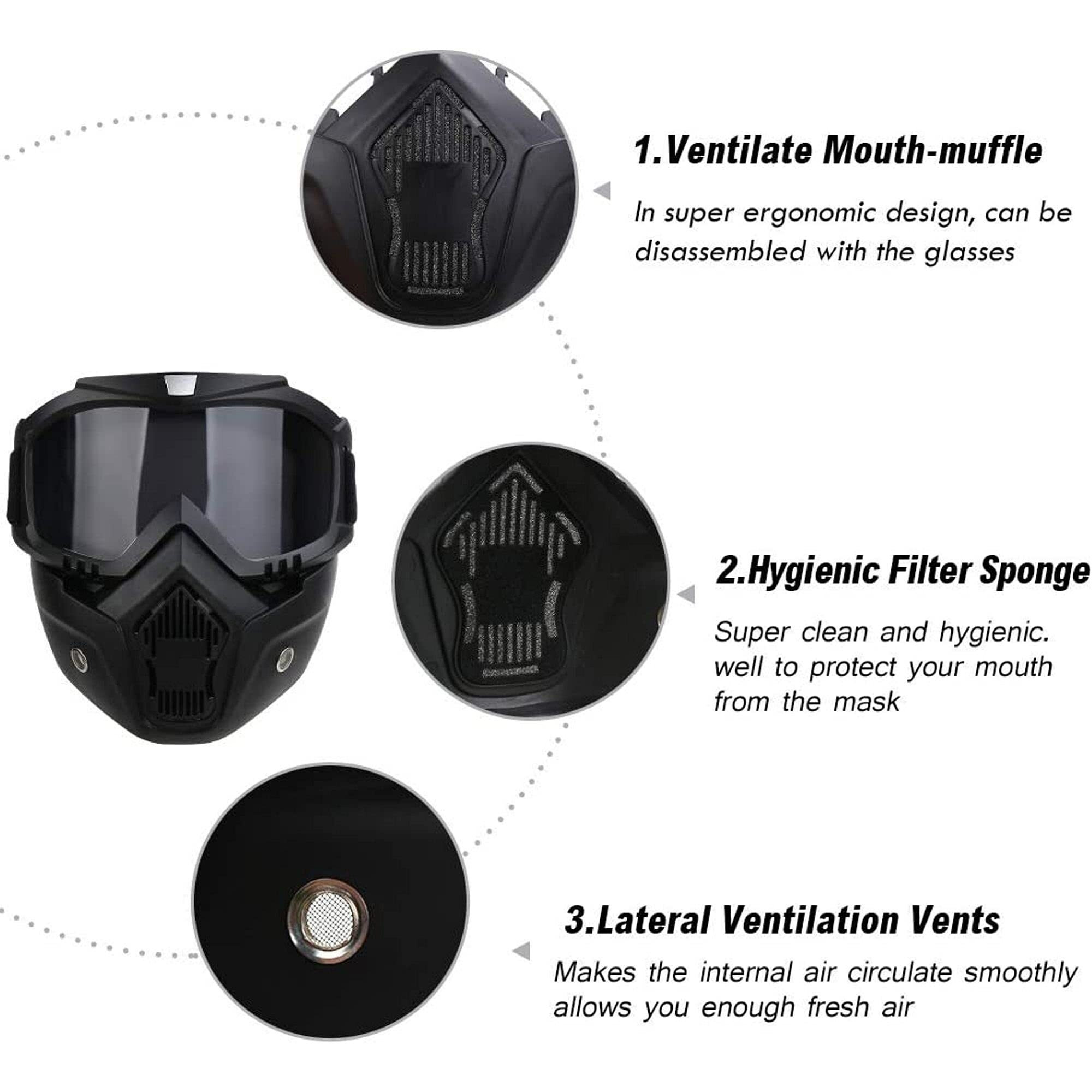 FABSPORTS protective goggles with detachable mask, Anti UV, Windproof, soft foam padded for comfort. Used for Motorcycle, Dirt Bike off road, ATV Ride, snowboarding, skiing, cycling etc