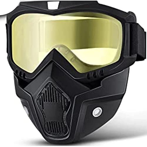 FABSPORTS Unisex Protective Goggles With Detachable Reusable Mask,Anti Uv,Windproof,Soft Foam Padded For Comfort. Used For Motorcycle,Dirt Bike Off Road,Atv Ride,Snowboarding,Cycling Etc (Yellow)
