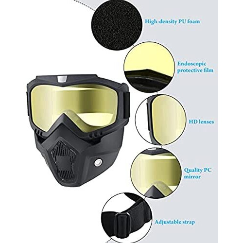 FABSPORTS Unisex Protective Goggles With Detachable Reusable Mask,Anti Uv,Windproof,Soft Foam Padded For Comfort. Used For Motorcycle,Dirt Bike Off Road,Atv Ride,Snowboarding,Cycling Etc (Yellow)