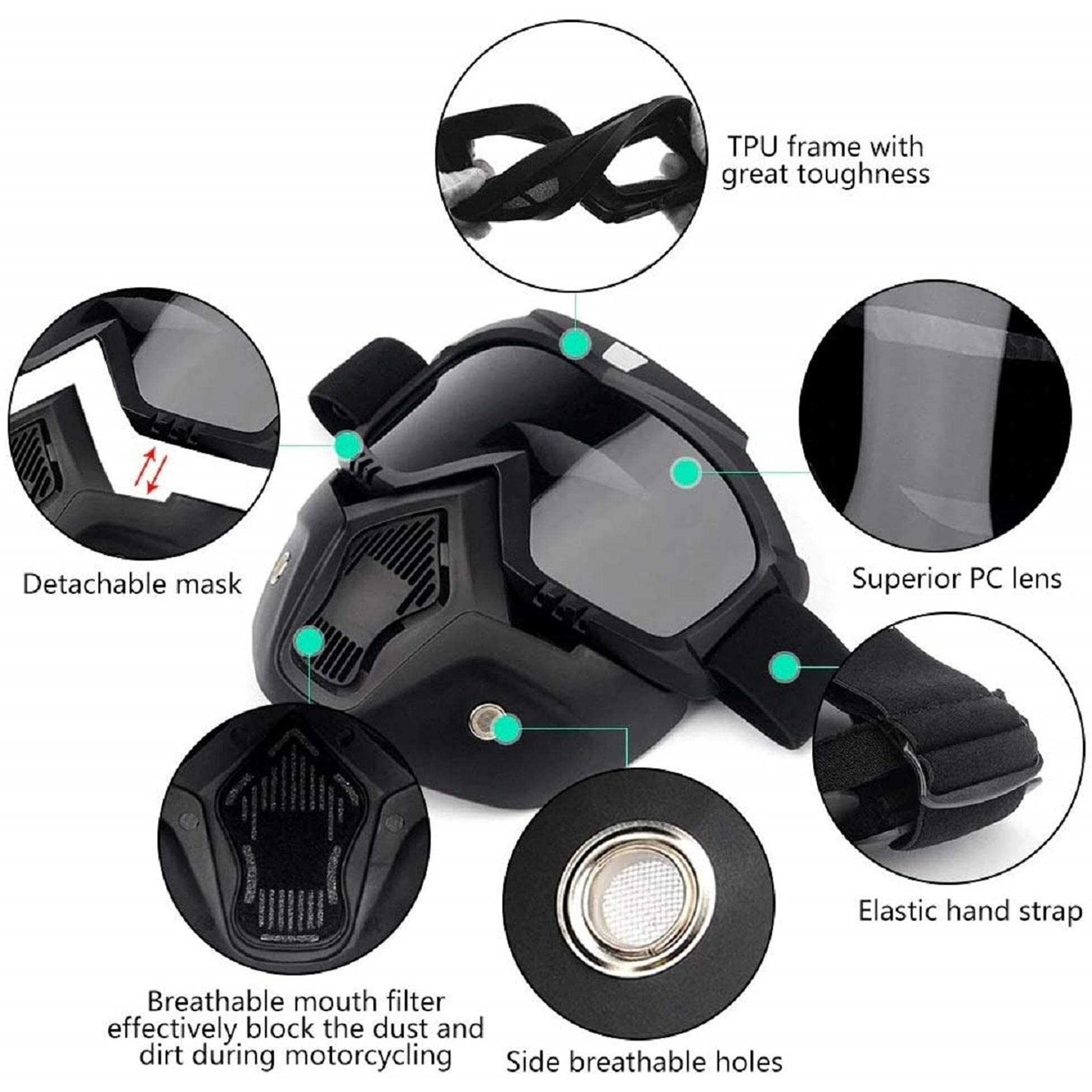 FABSPORTS protective goggles with detachable mask, Anti UV, Windproof, soft foam padded for comfort. Used for Motorcycle, Dirt Bike off road, ATV Ride, snowboarding, skiing, cycling etc