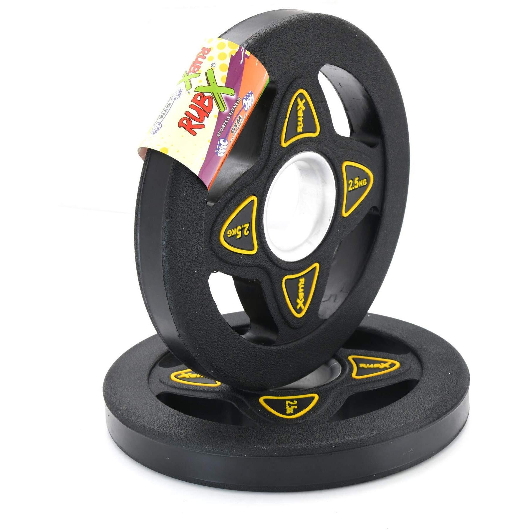 RUBX Rubber Coated Solid Weight Plate|50 MM Olympic Weight Or 31 MM home gym Weight|Sold In Pair (50 MM Olympic Weight Plate, 2.5 Kg x 2pc (Total  5 kg))