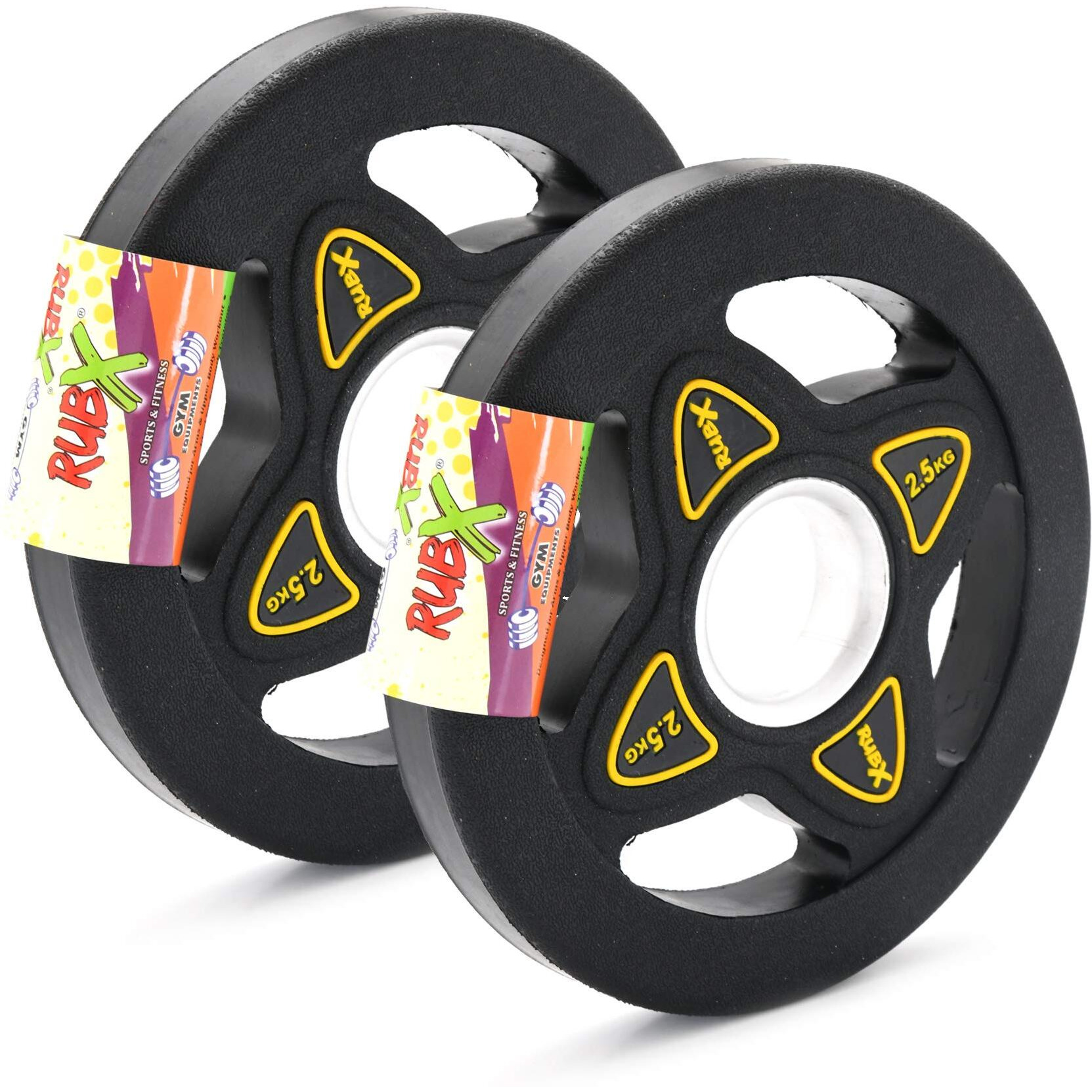 RUBX Rubber Coated Solid Weight Plate|50 MM Olympic Weight Or 31 MM home gym Weight|Sold In Pair (50 MM Olympic Weight Plate, 2.5 Kg x 2pc (Total  5 kg))