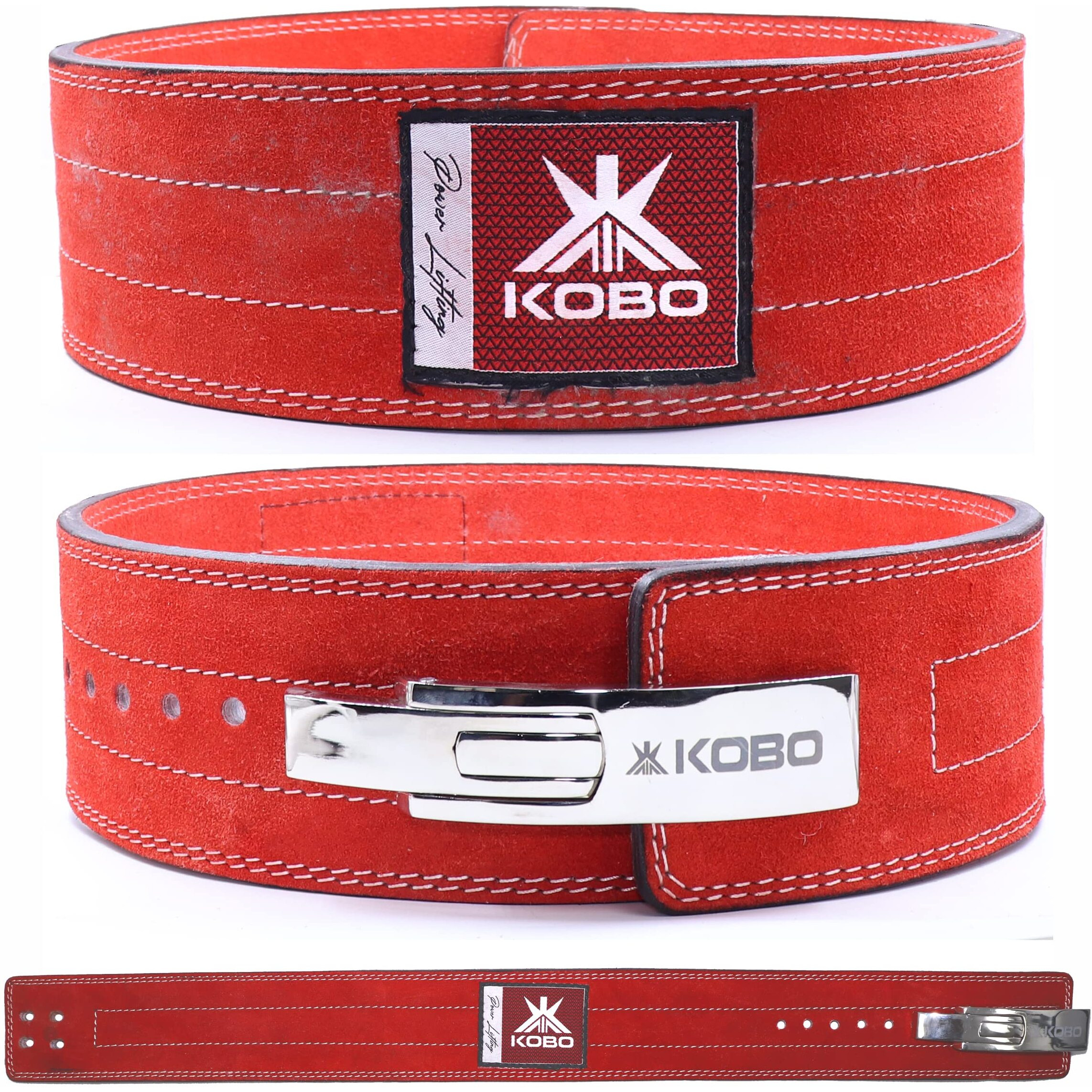 Kobo 10mm Lever Belt Weight Lifting Gym Fitness, Natural Genuine Leather 4 Wide Back Support, 9 Adjustable Holes, Powerlifting Bodybuilding Deadlift Squat Workout Strength Training, Men Women WTB-08